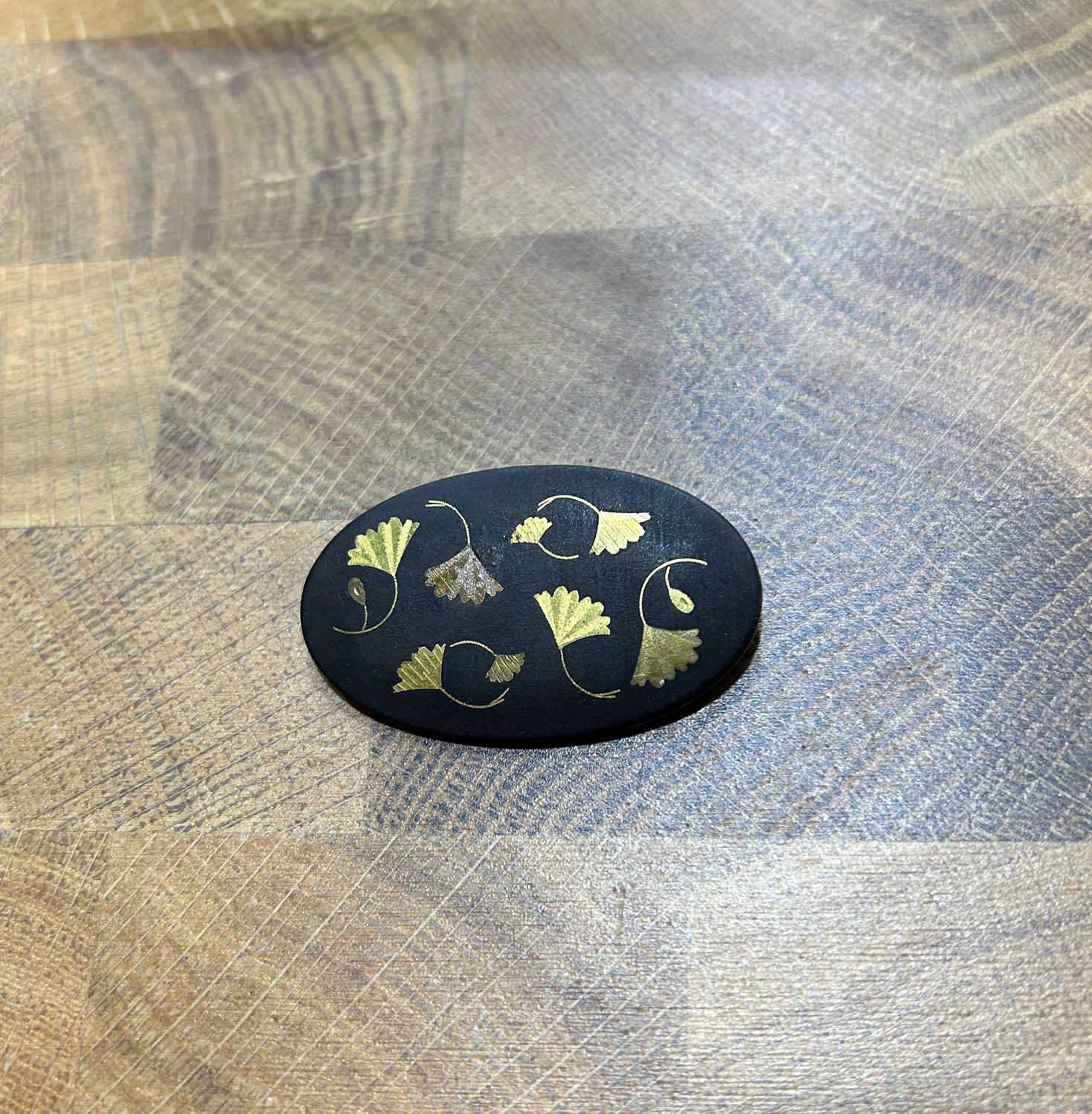 Antique Pure Gold Inlay Ginkgo Brooch