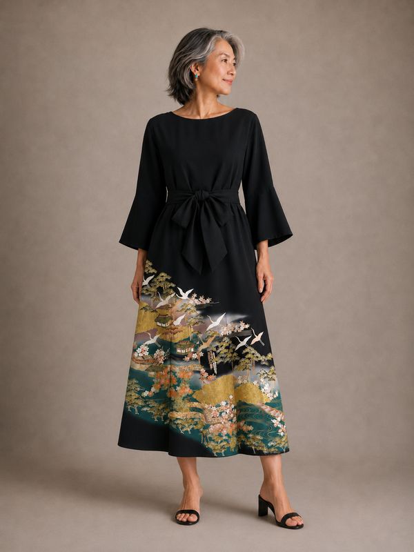 Flying Crane Silk Dress