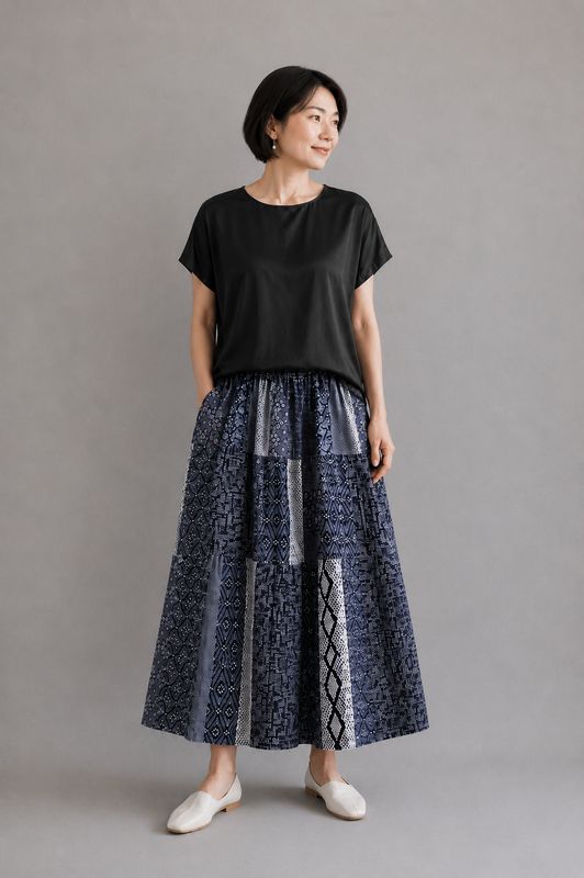 52-Panel Ripple &amp; Shibori-Dyed Tiered Skirt