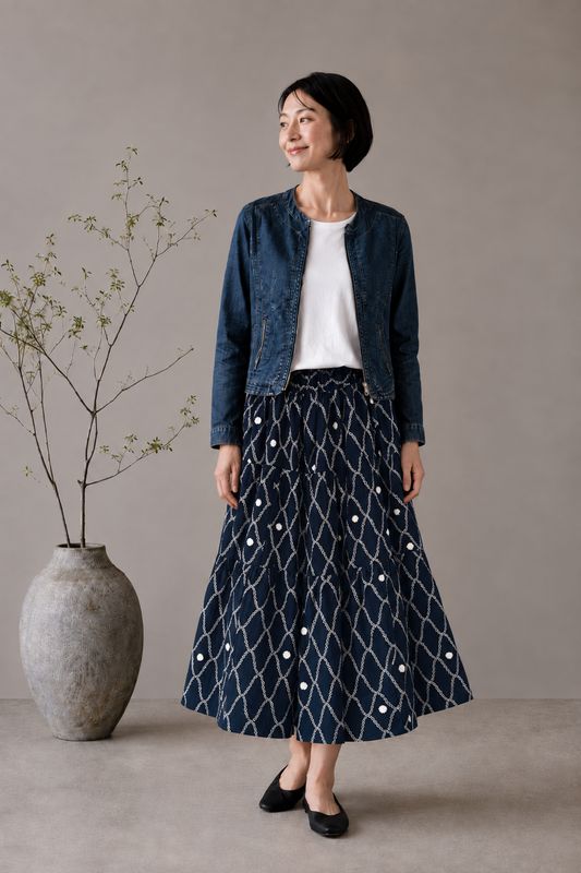 52-panel Arimatsu Shibori-dyed Cotton Tiered Skirt - Indigo