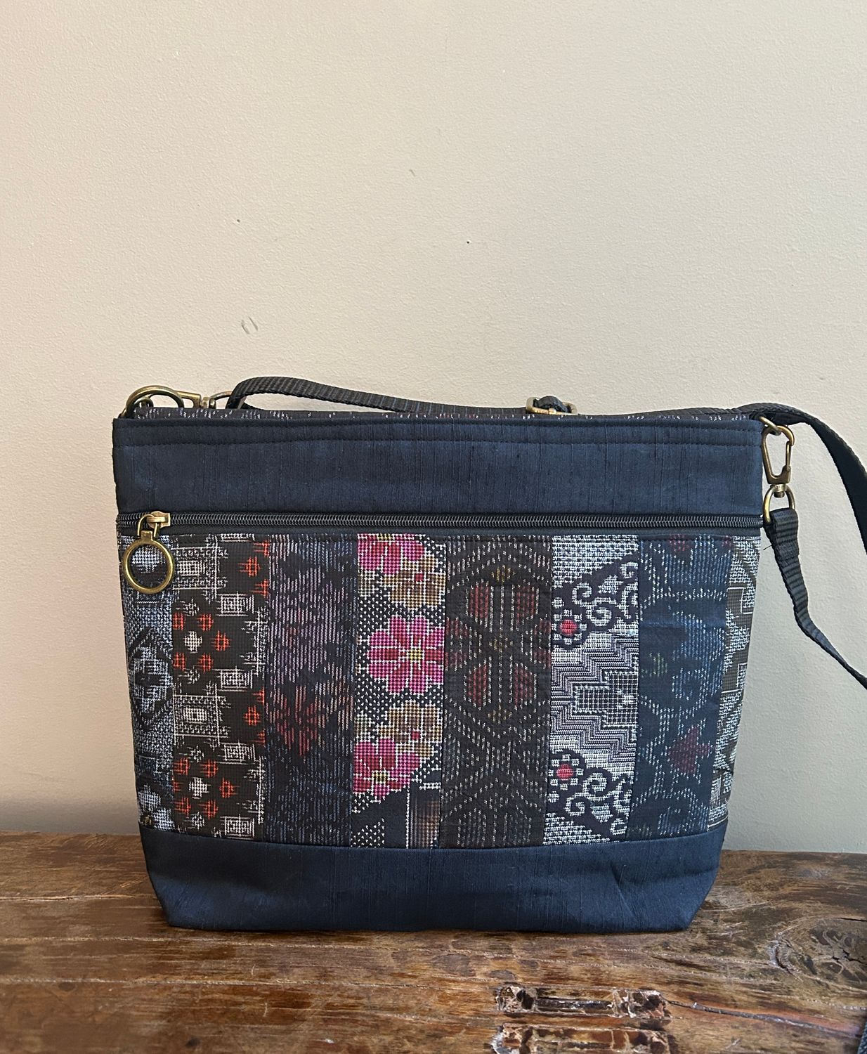 Upcycled Oshima Silk Panel Shoulder Bag 2