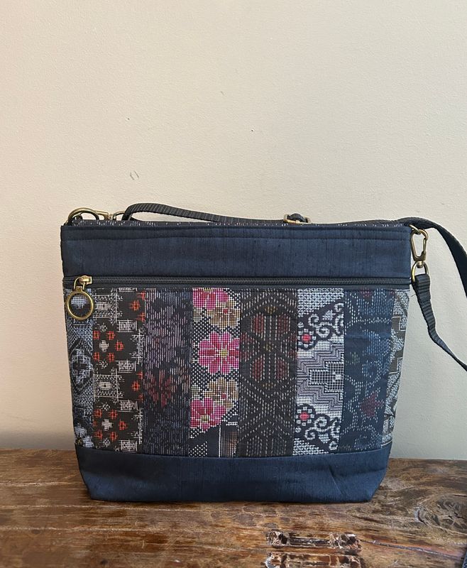 Upcycled Oshima Silk Panel Shoulder Bag 2
