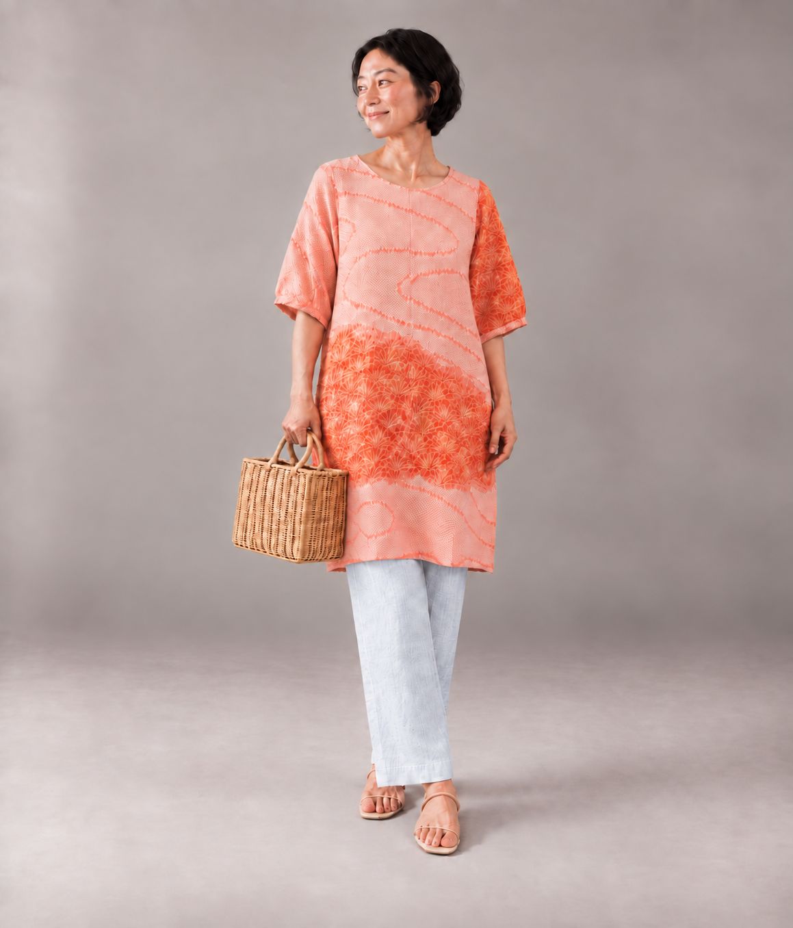 Upcycled Silk Shibori-Dyed Tunic - Pink