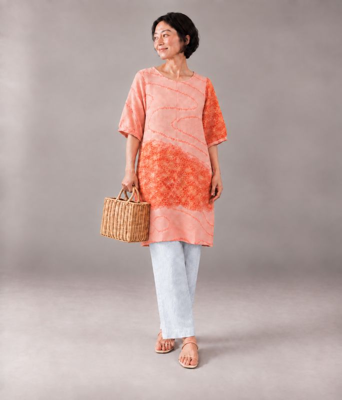Upcycled Silk Shibori-Dyed Tunic - Pink