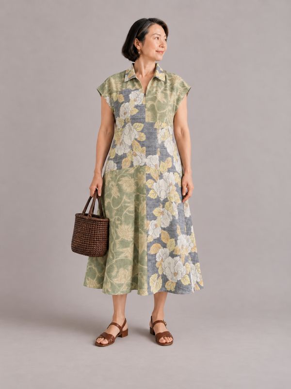 Silk Flare Dress - Sage Garden Floral