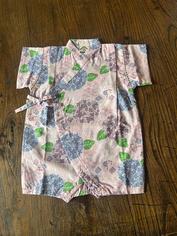 Japanese Jinbei-Style Baby Romper - Hydrangea/70cm