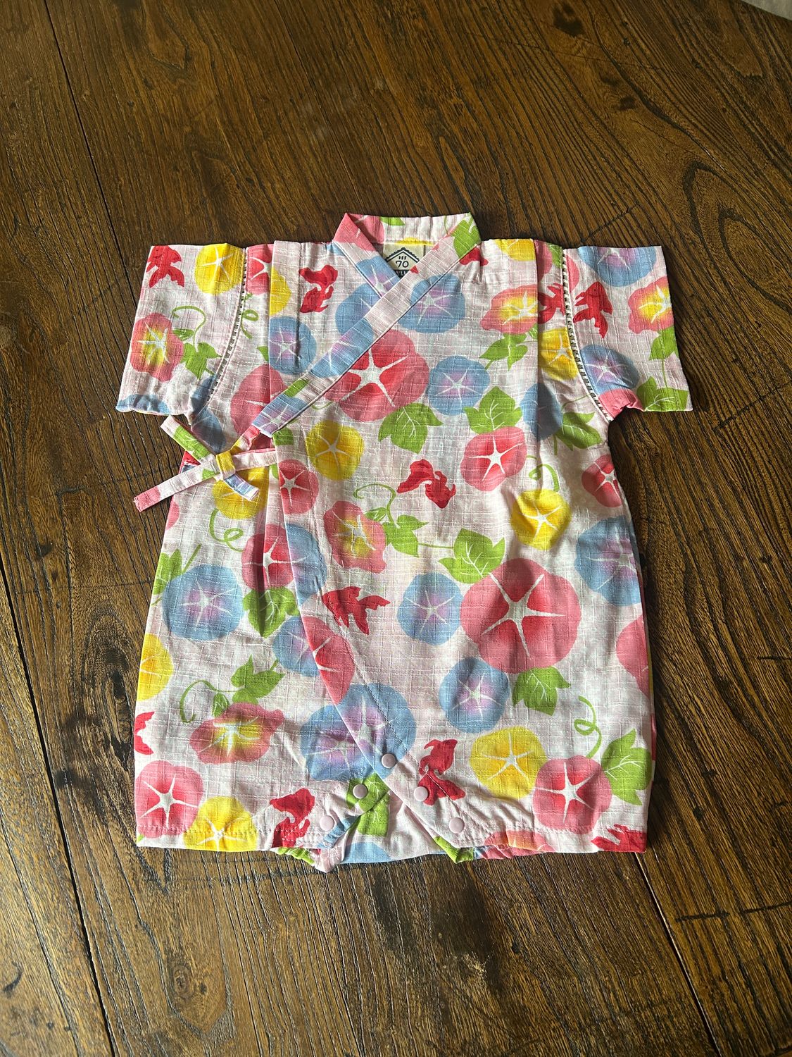 Japanese Jinbei-Style Baby Romper - Goldfish &amp; Morning Glory/70cm