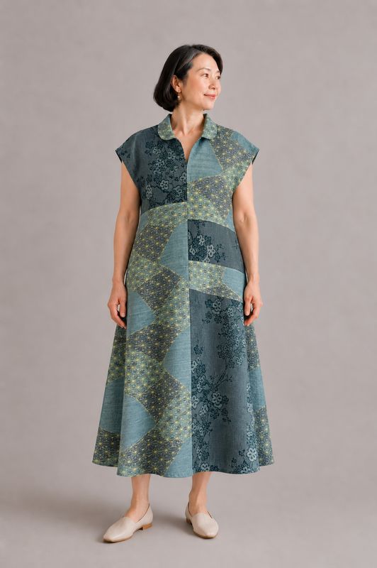 Silk Flare Dress - Teal &amp; Golden Starburst