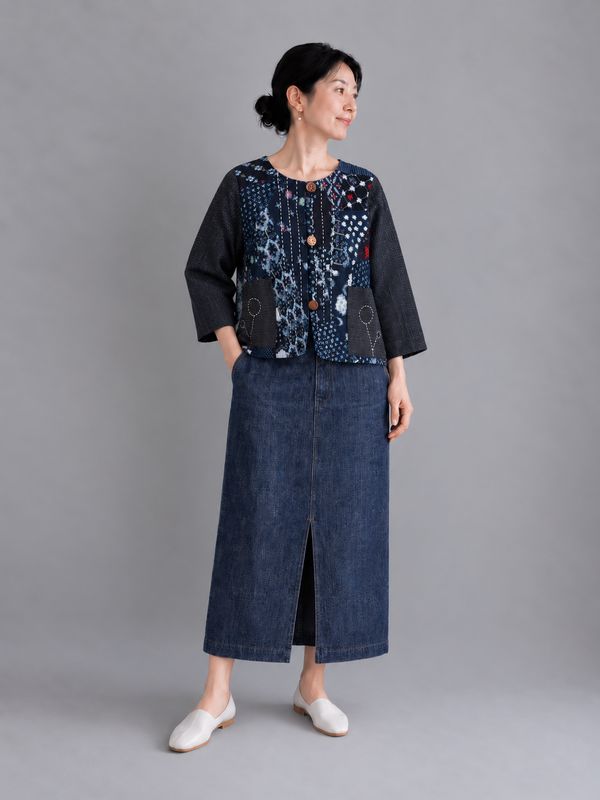 Vintage Kasuri Patchwork Jaket with Sashiko Stitching