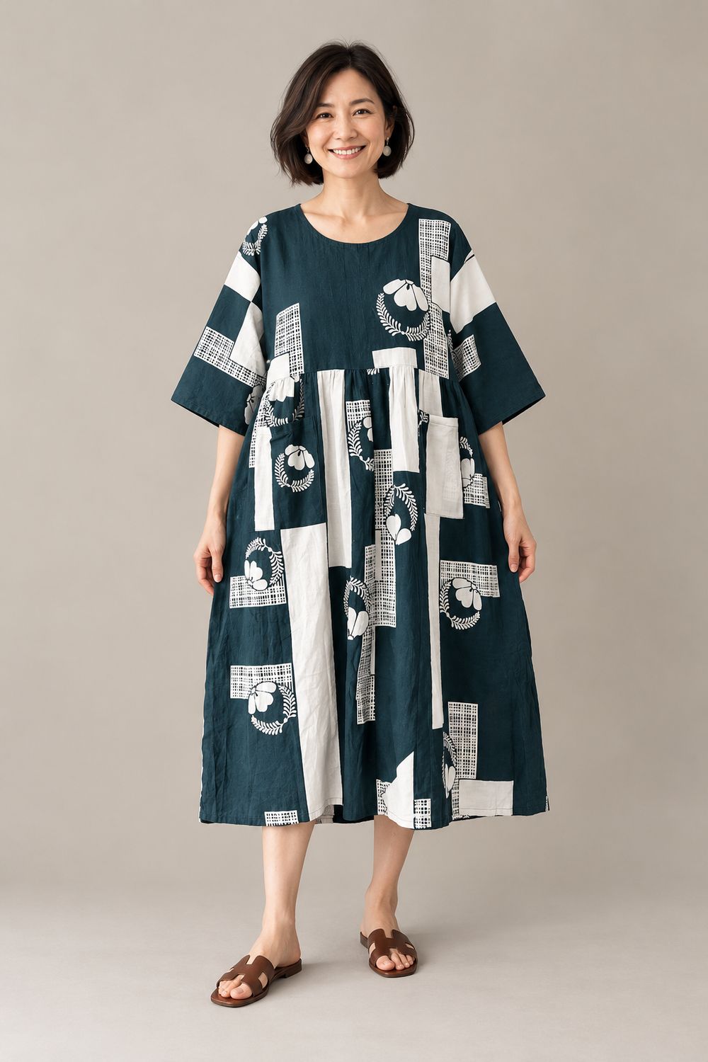 Cotton Yukata Dress - Geometric Floral