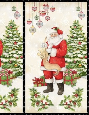 Christmas The Joy of Giving Santa List Tree Cotton Fabric Wilmington Panel