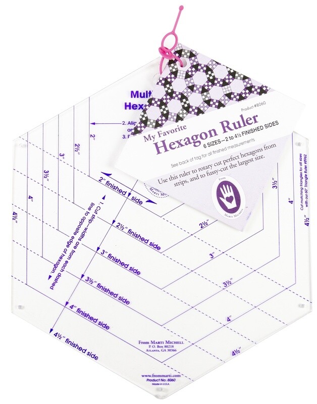 Hexagon Ruler 6 sizes 2&quot; to 4.5&quot;
