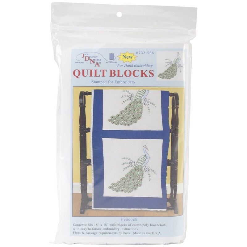 Stamped Embroidery Quilt Blocks Peacock #732-586