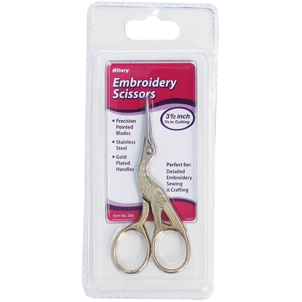 Allary Ultra Fine Embroidery Scissors 3.5&quot; Gold Handle Stork