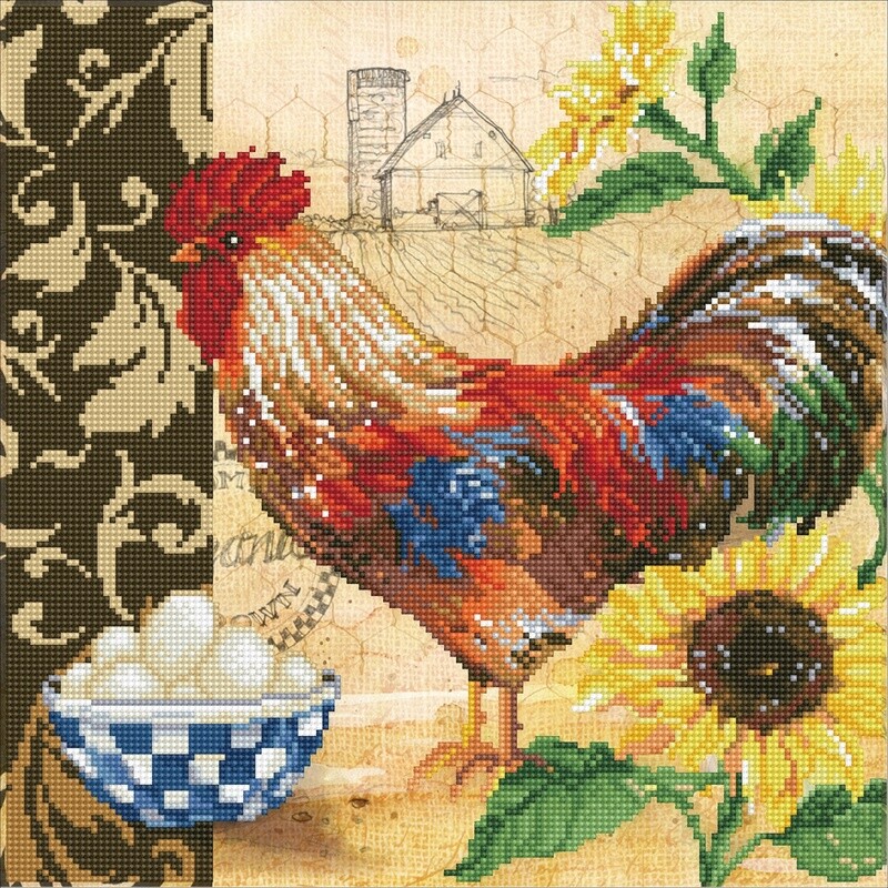 Country Rooster- Diamond Art Kit 16&quot;X16&quot;