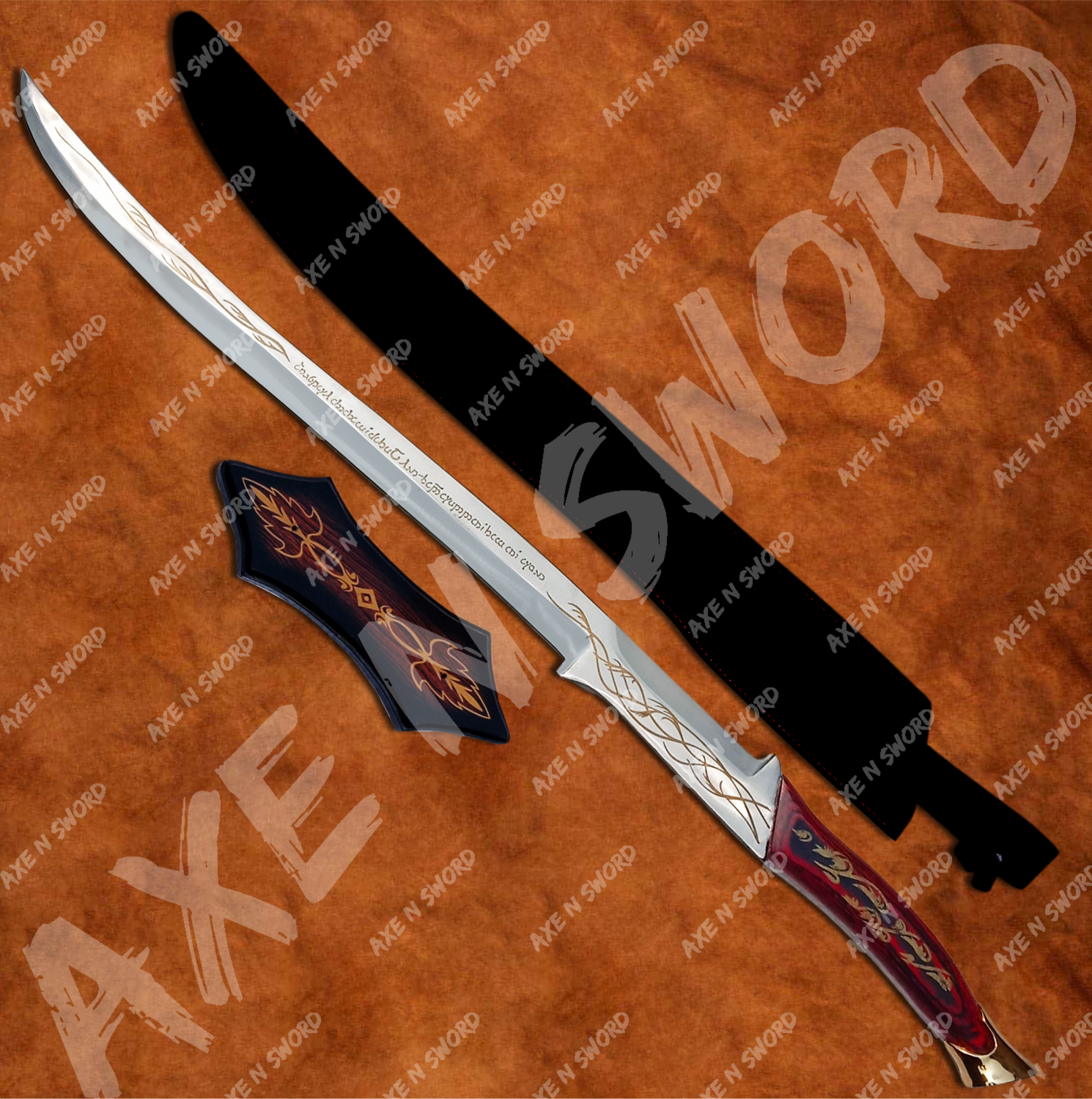 Arwen&#39;s Red Hadhafang Sword with stand &amp; sheath from LOTR, Steel Type: Stainless Steel, CONSTRUCTION MODEL: Display Model, SUPPLEMENTRY ACCESSORIES: None