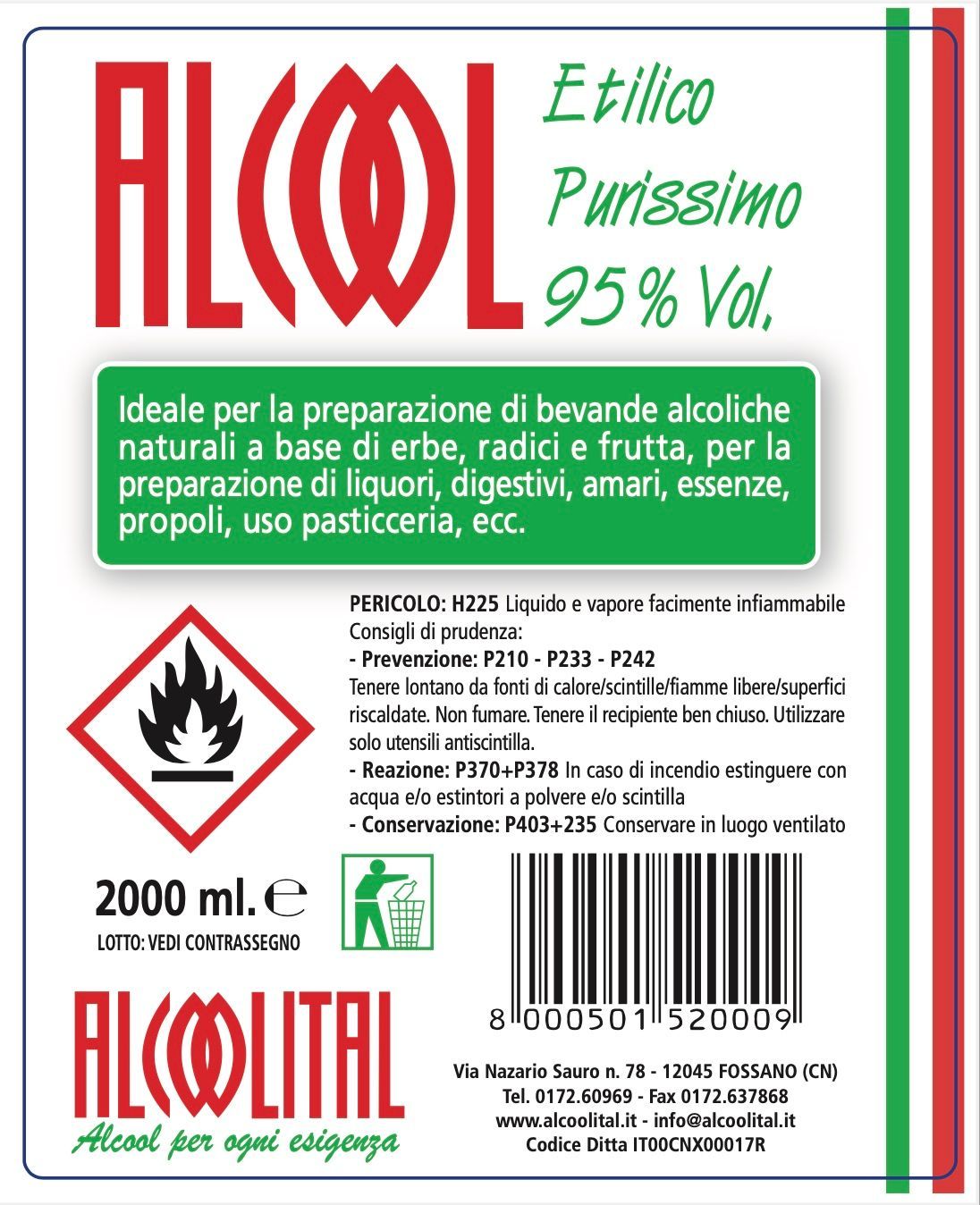 Alcol puro Alcoolital 1L Alcol puro Alcoolital 1L