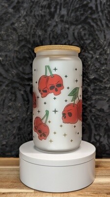 Cherry Skull Glass Can w/ bamboo lid