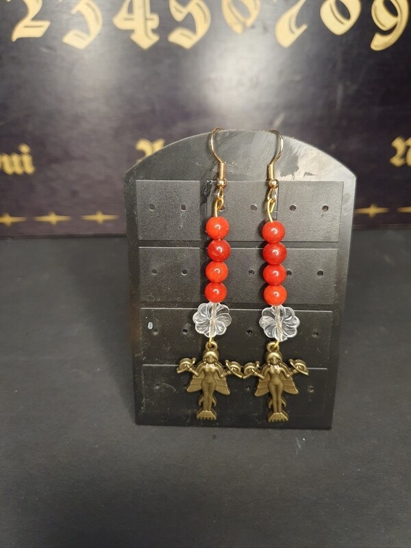 boucles d oreilles Lilith ,perle en jaspe rouge