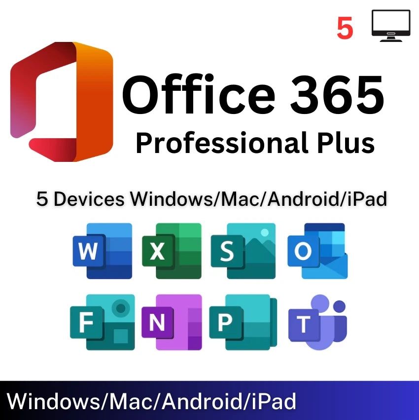 Microsoft Office 365 Pro Plus 2021 5 Utenti PC MAC a VITA 