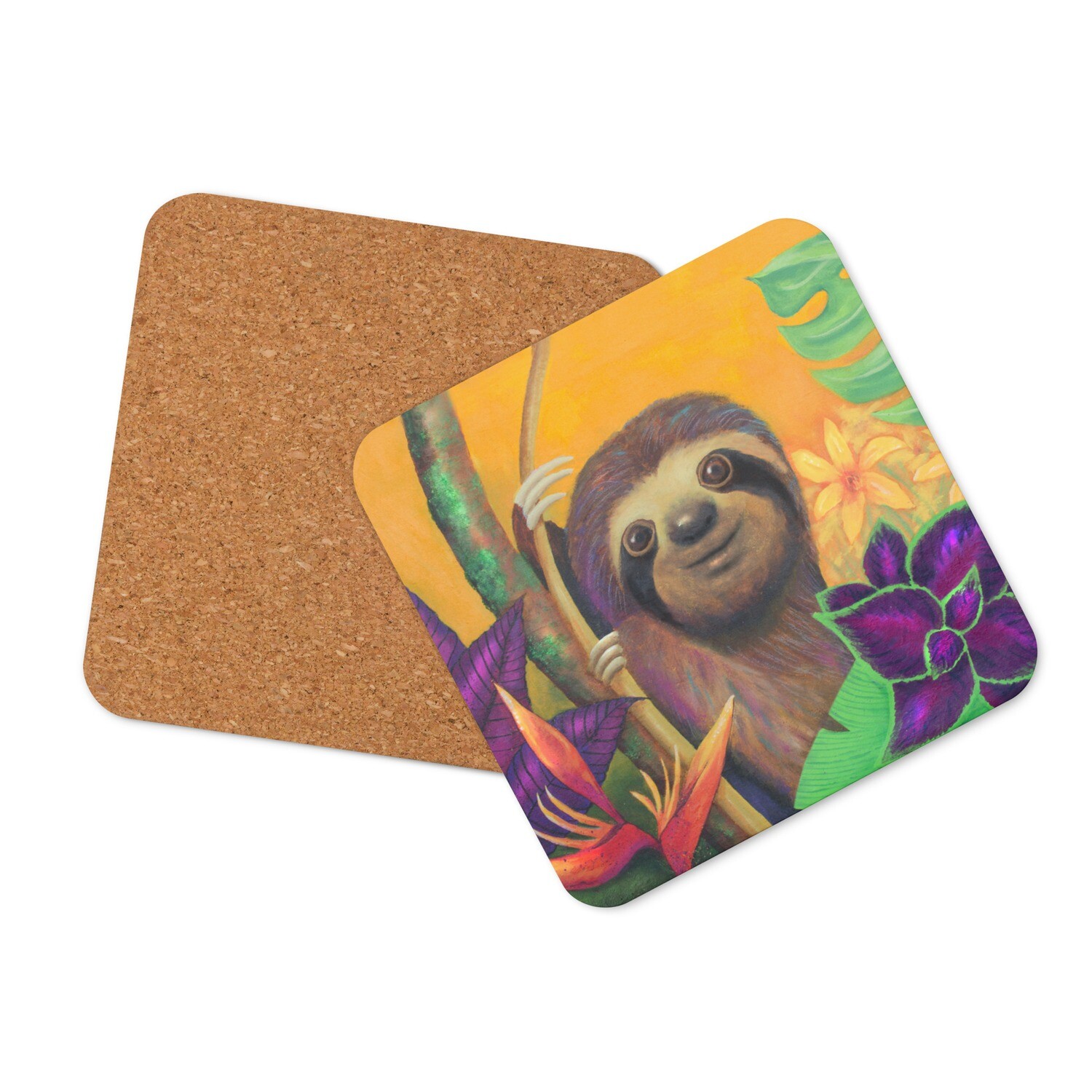 Jungle Sloth Cork-back coaster