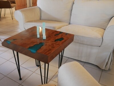 Coffee table &quot;Iroko&quot; - epoxy resin - solid wood Iroko