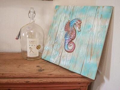 Cuadro palet y resina epoxi - &quot;Caballito de mar&quot; - 35 x 35 x 2 cm