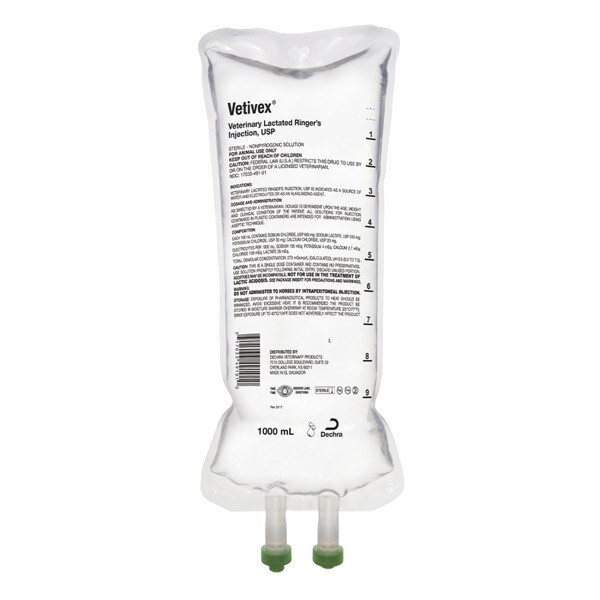 Vetivex Veterinary DEHP Free Lactated Ringers Electrolyte Injection Solution (1 Liter)