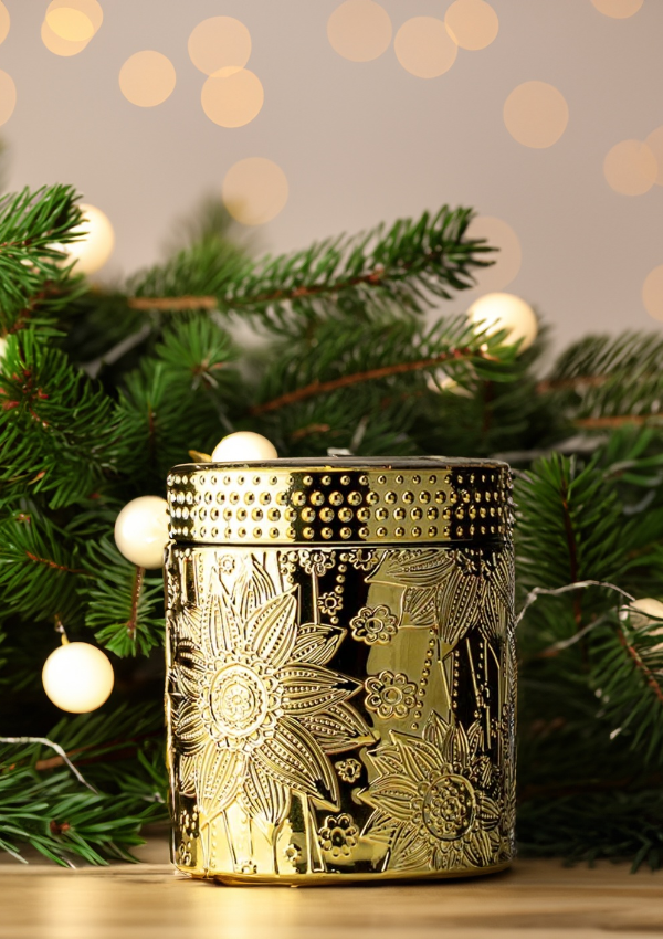 Floral Gold Glass with Glass Lid  - 11 oz