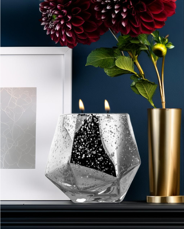 Silver Geometric Speckled Glass - 17 oz