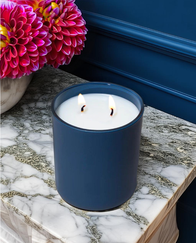 Matte Blue Glass with Gold Lid - 15 oz