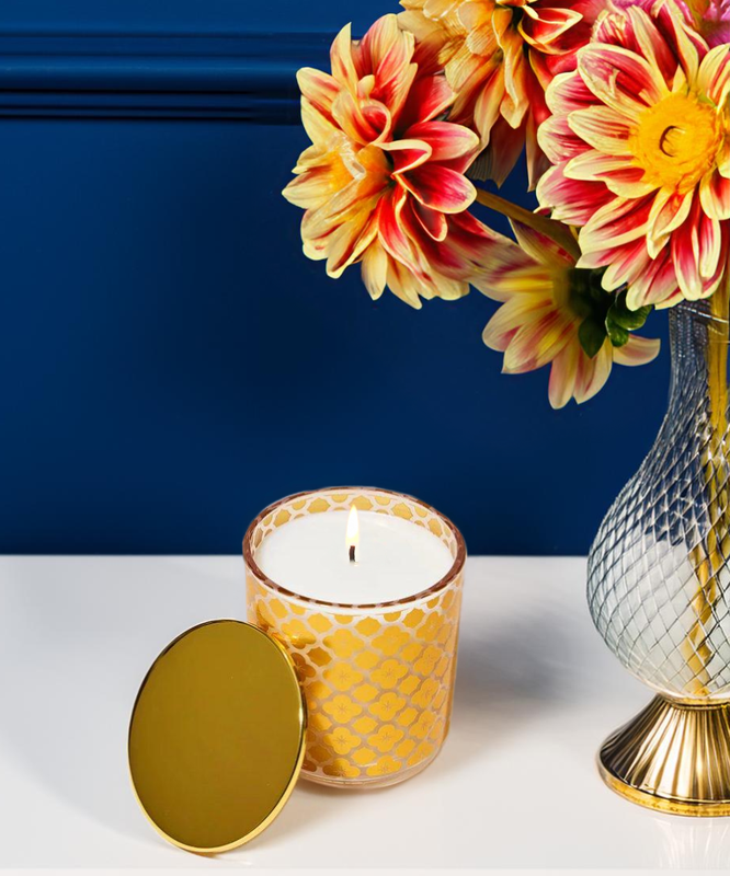 Gold Pattern Modern Glass with Lid - 8 oz
