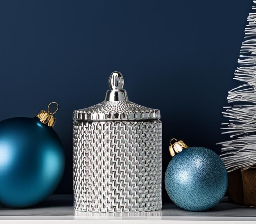 Decorative Silver Glass with Lid  - 13.5 oz