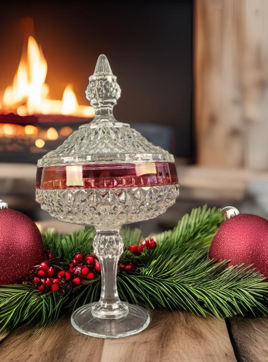 Vintage Indiana Glass Clear Diamond Point Tiara Pedestal - 20 oz