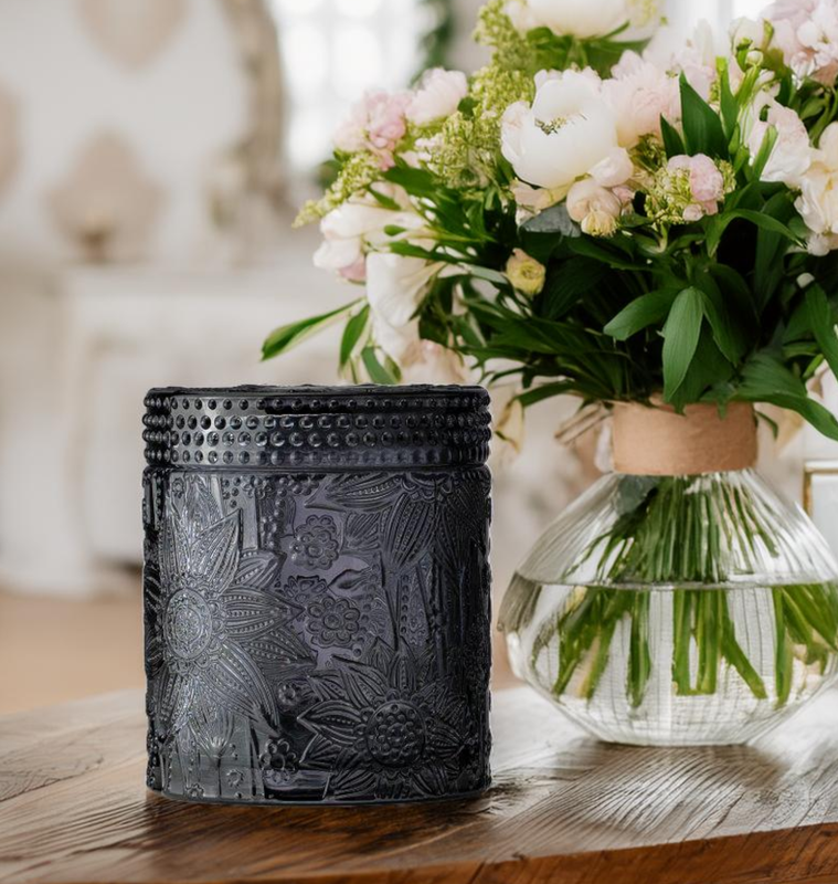 Floral Smokey Glass with Lid  - 11 oz