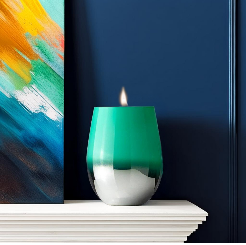 Teal and Sliver Ombre Glass - 17 oz