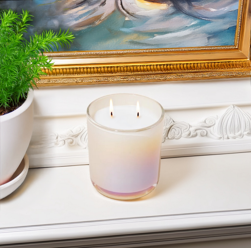Iridescent Ivory Glass with Gold Lid - 15 oz