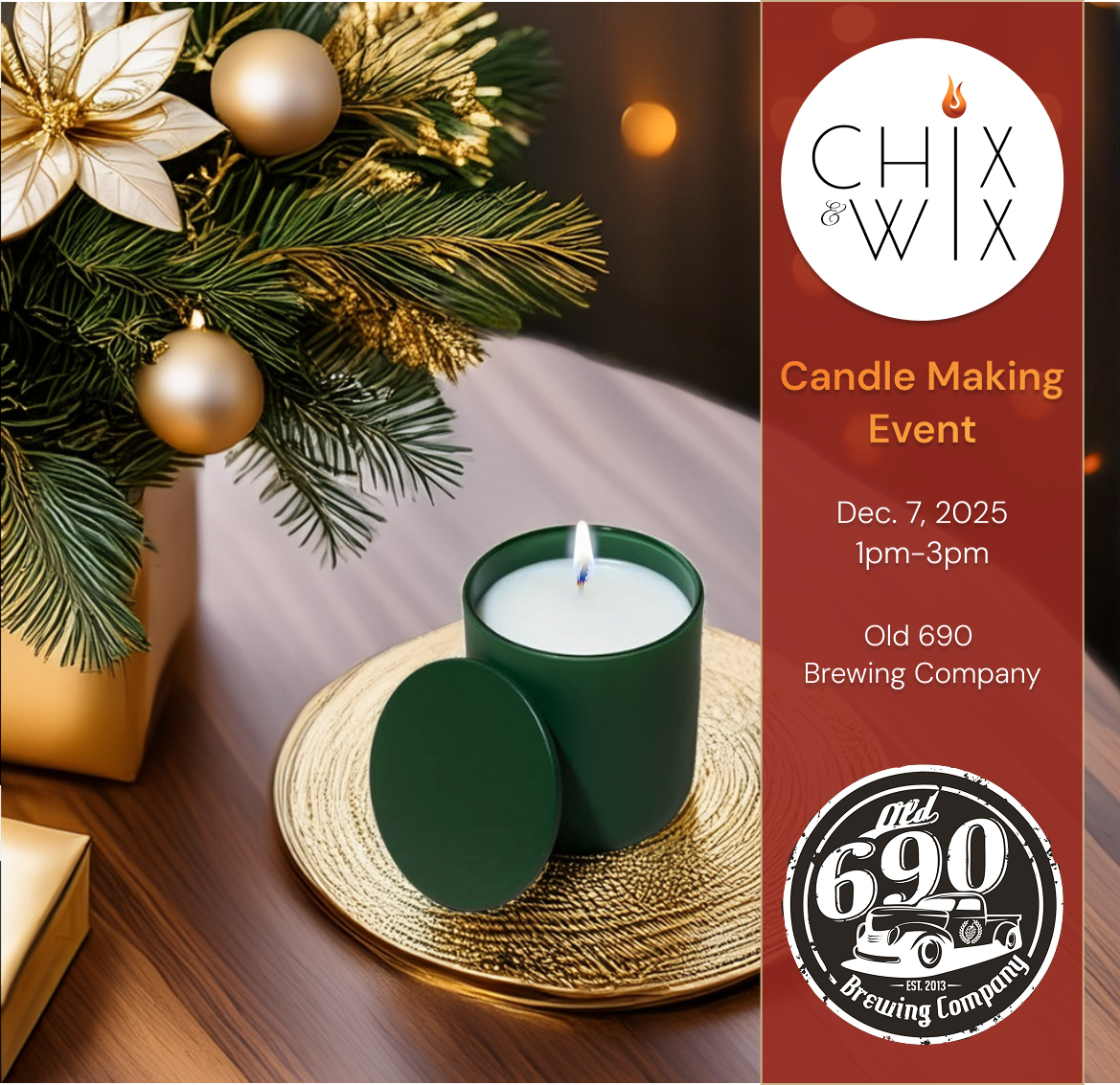 Sip & Pour: Candle Making at Old 690 Brewery  December 7, 2025