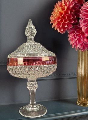 Vintage Indiana Glass Clear Diamond Point Tiara Pedestal - 20 oz