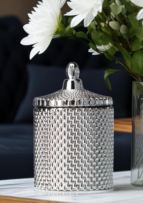 Decorative Silver Glass with Lid  - 13.5 oz