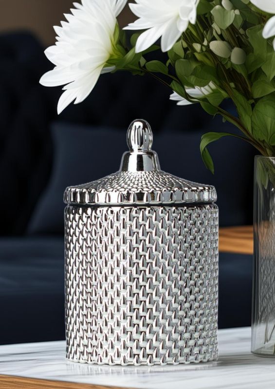 Decorative Silver Glass with Lid  - 13.5 oz