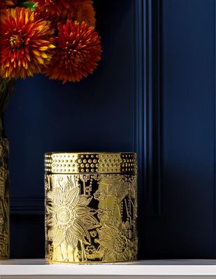 Floral Gold Glass with Glass Lid  - 11 oz