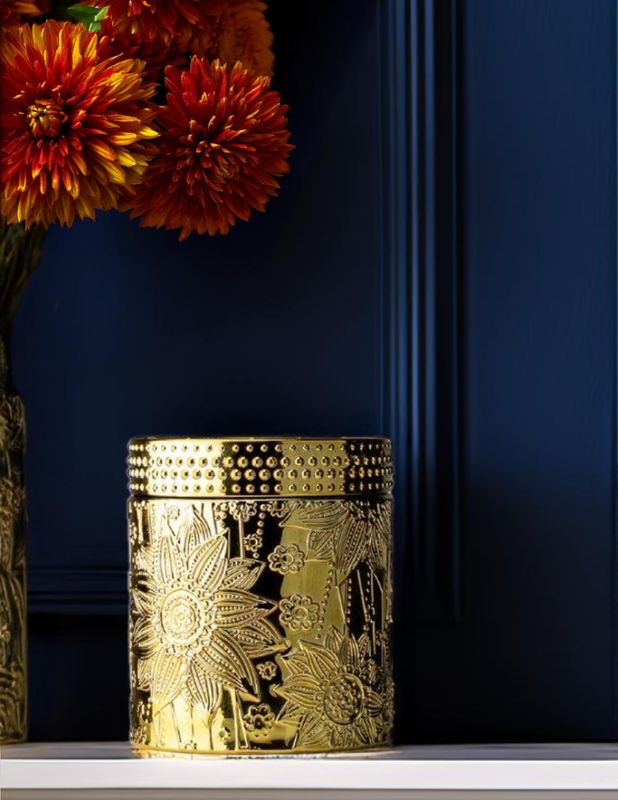 Floral Gold Glass with Glass Lid - 11 oz Floral Gold Glass with Glass Lid - 11 oz