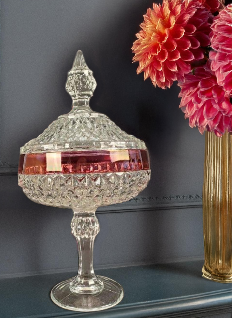 Vintage Indiana Glass Clear Diamond Point Tiara Pedestal - 20 oz