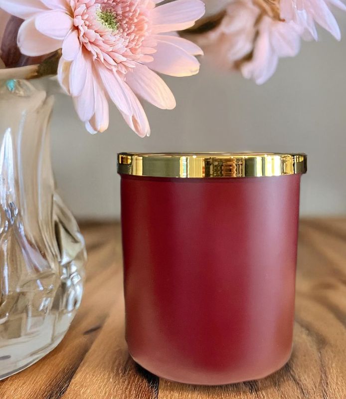Matte Red Glass with Gold Lid - 15 oz Matte Red Glass with Gold Lid - 15 oz