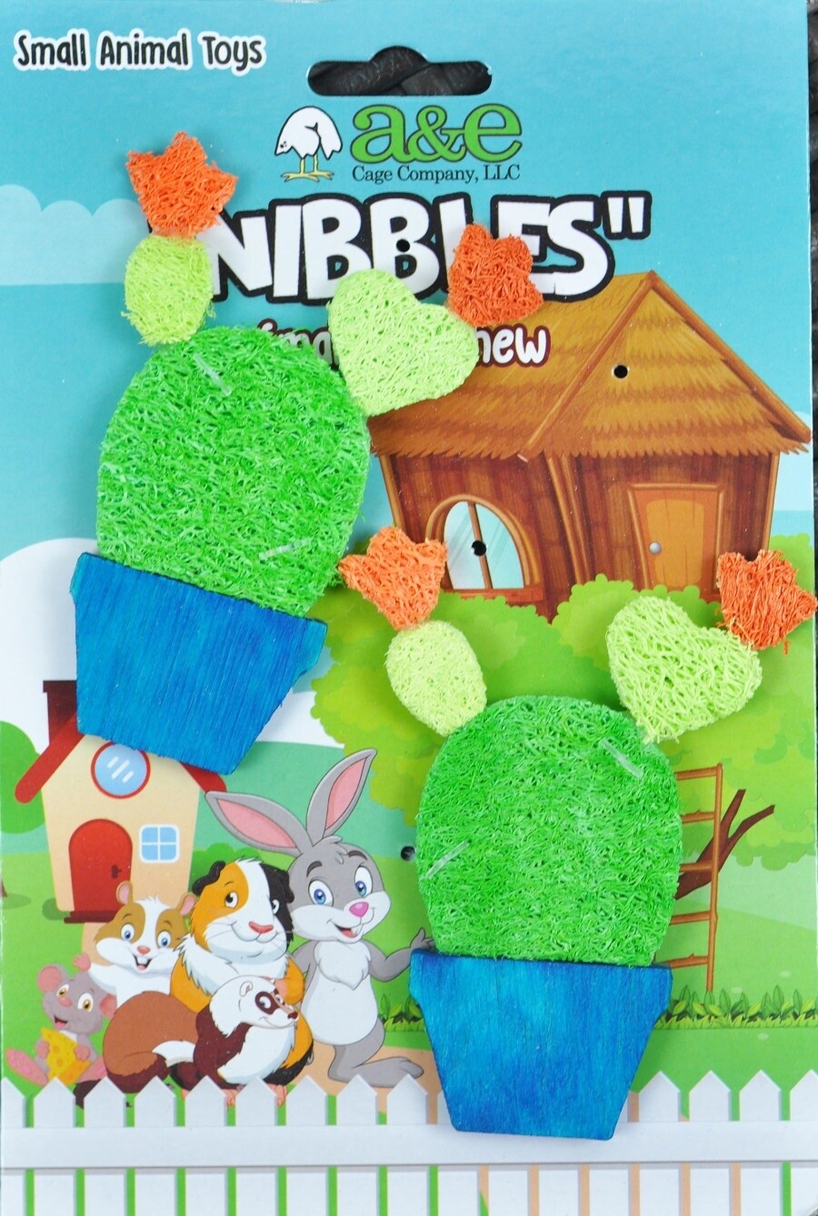 A &amp; E Cages Nibbles Small Animal Loofah Chew Toy Potted Cactus