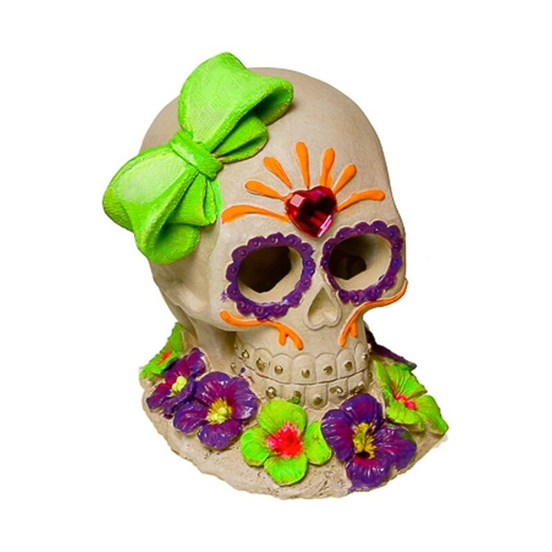 Blue Ribbon Pet Products Exotic Environments Sugar Skull Gem &amp; Bow Aquarium Ornament