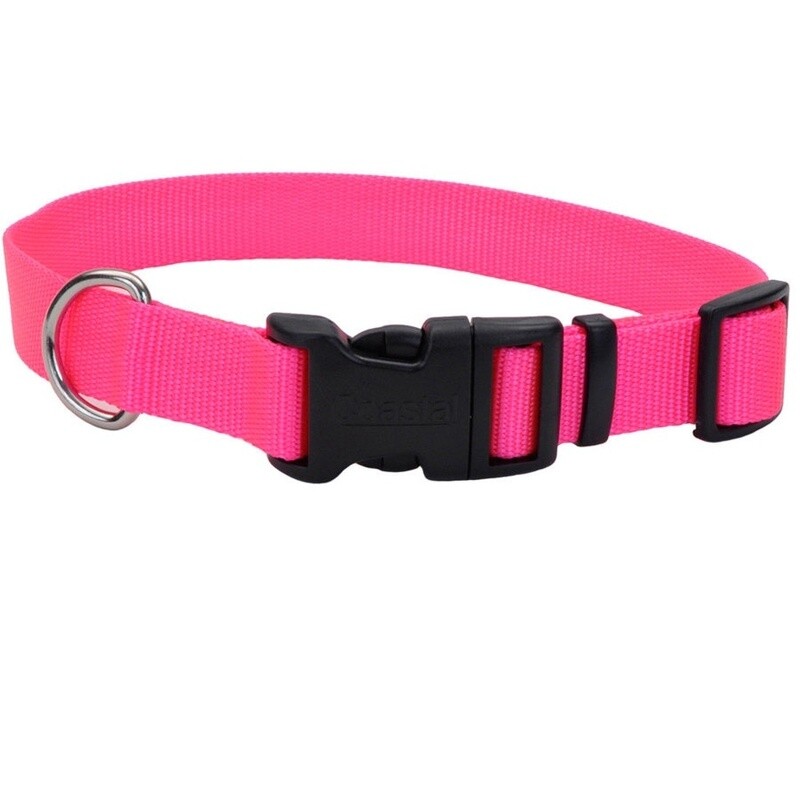Coastal Adjustable Nylon Dog Collar with Plastic Buckle Neon Pink
