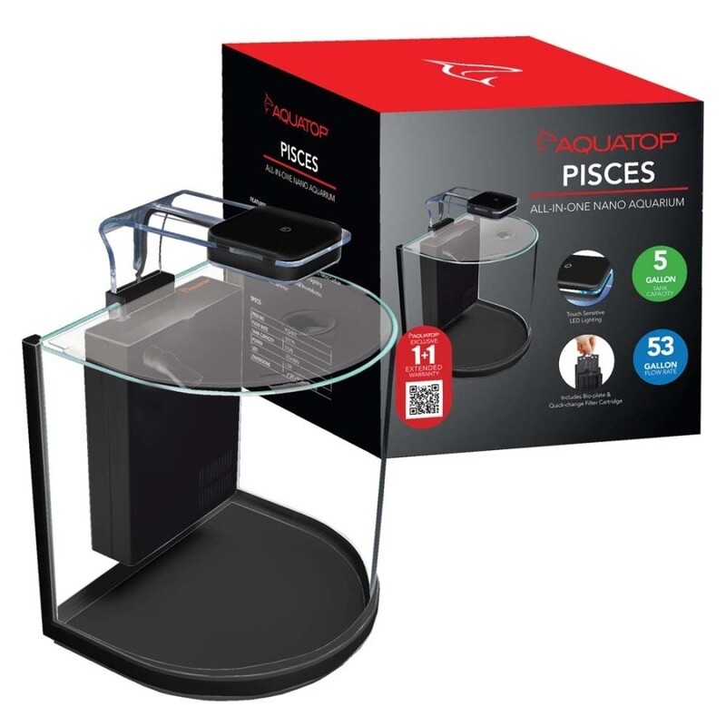Aquatop PISCES All-in-one Nano Bowfront Glass Aquarium Kit Black, Clear, 1ea/5 gal