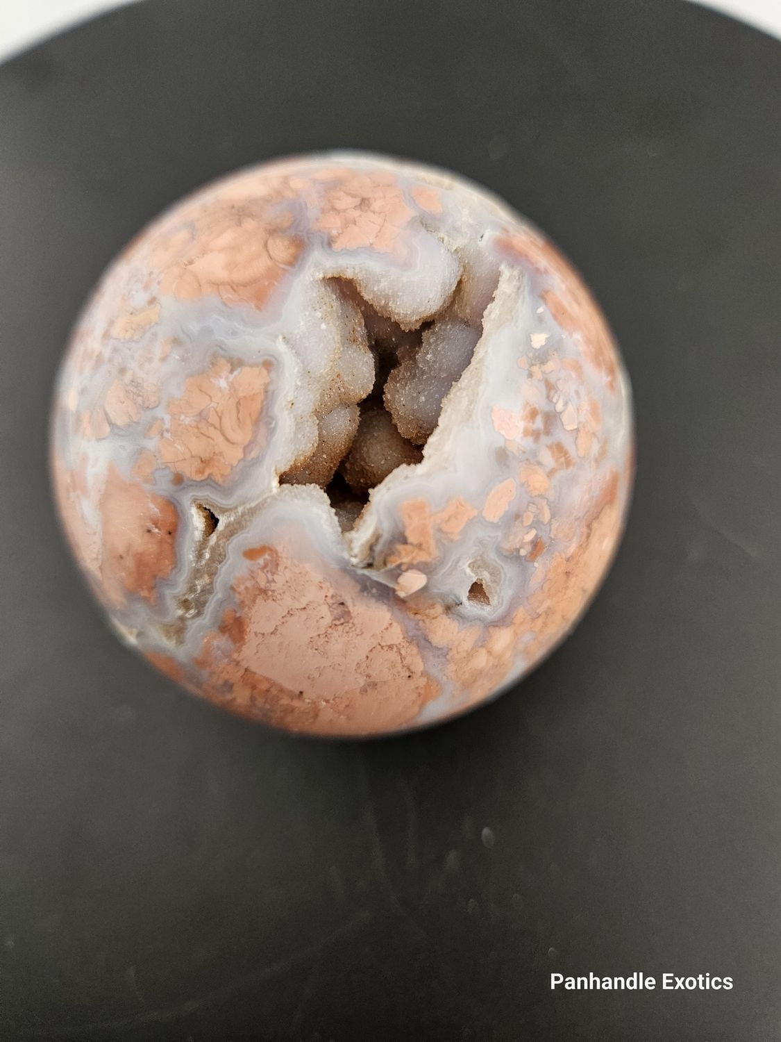 Pink Flower, Blue Druzy Agate, sphere, Lg